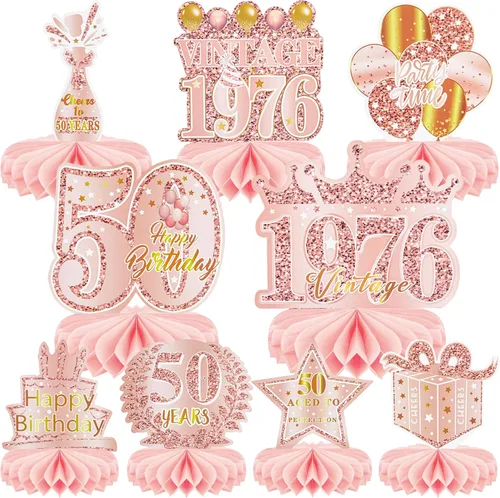Miniatura 11 de 9 piezas de decoración de cumpleaños 70 para hombres y mujeres, centros de mesa de nido de abeja de feliz cumpleaños 70, decoración de mesa de 70