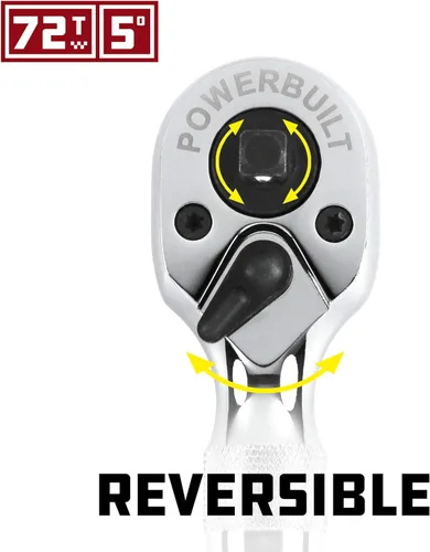 Miniatura 4 de Powerbuilt Trinquete recortado, Trinquete de doble cabeza, accionamiento de 1/4 pulgada y 3/8 pulgada, interruptor reversible, 72 dientes, espacio