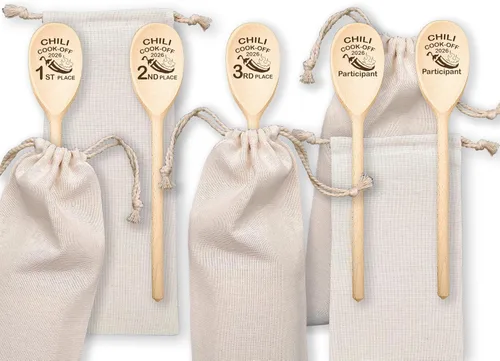 Miniatura 8 de Chili Cook Off Spoon Premio Personalizado Trofeo de Chili de Madera Premio Campeón de Cocina 1er 2do 3er Lugar Mejor Postre Personalizado Nombre