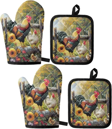 Miniatura 31 de UNICEU Juego de 4 manoplas de horno personalizadas y soportes para ollas, decoración de cocina, guantes protectores personalizados para hornear