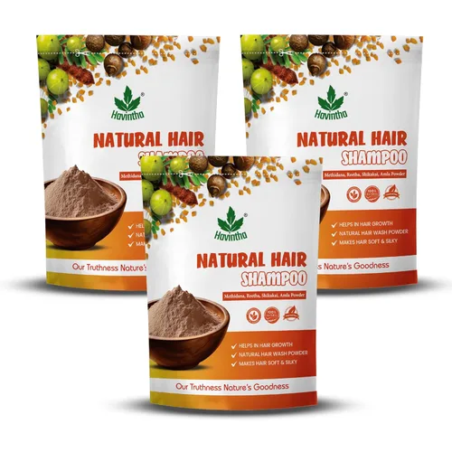 Havintha Champú natural para el cabello con hierbas Amla Reetha Shikakai y Methi Dana Powder para hombres y mujeres, totalmente orgánico | Champú