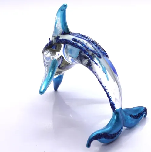 Miniatura 6 de Figuras en miniatura de delfines animales soplados a mano, arte de vidrio, océano, regalo coleccionable, decoración del hogar, 4 pulgadas (azul)