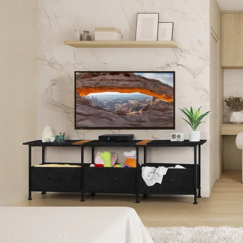 Miniatura 6 de ETELI Soporte de TV pequeño para sala de estar, centro de entretenimiento con consolas de TV de almacenamiento, mesas con aparadores de tela