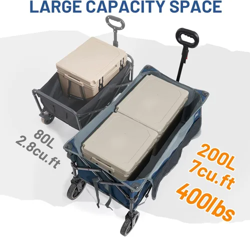Miniatura 8 de Carrito plegable Timber Ridge con frenos, carro de compras plegable de gran capacidad de 200L, compacto y portátil, fácil de transportar