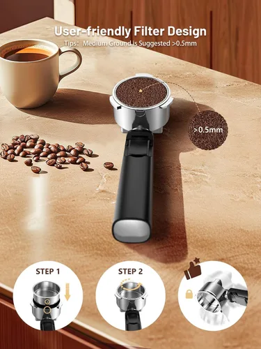 Miniatura 8 de Máquina de café expreso de 20 bares, cafetera caliente y fría con espumador de leche, pantalla táctil, tanque de agua compacto, máquinas de café