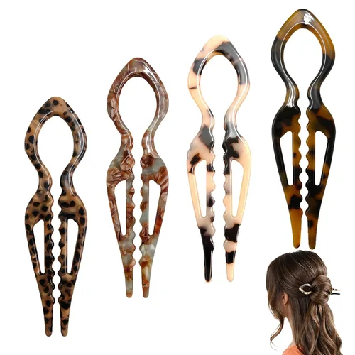 4 horquillas de pelo francés Prestige para mujer, pinzas de acetato para cabello grueso, fino y fino, pasadores decorativos para moño en negro y