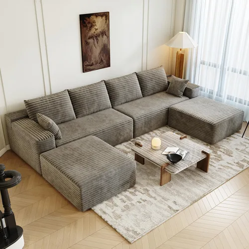 Miniatura 15 de Sofá seccional modular de 139.4", sofás minimalistas en forma de U con 2 otomanas chaise, sofá cama convertible moderno de asiento profundo, tela