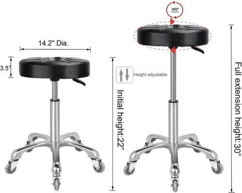 Miniatura 3 de Kaleurrier Taburete giratorio ajustable – Taburetes de peluquería resistentes – Taburetes hidráulicos de trabajo con ruedas para peluquería, salón