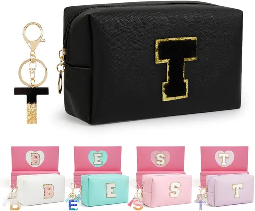 Miniatura 26 de AIBFRID 2 piezas de bolsas de maquillaje iniciales para mujeres, regalos de cumpleaños para niñas de 4 5 6 7 8 9 10 11 12 años, bolsas de cosméticos