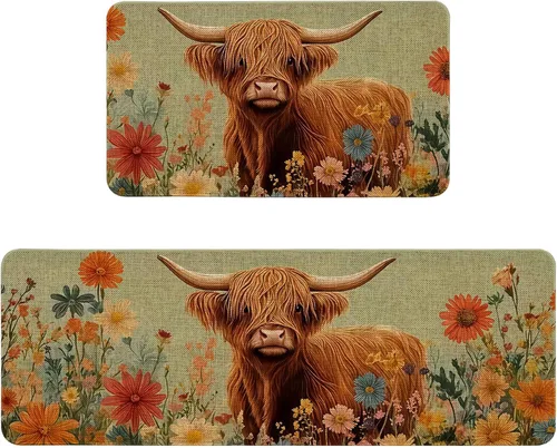 Miniatura 19 de Alfombras de Cocina Vintage Negras y Verdes Botánicas, Juego de 2 Alfombras de Cocina Antideslizantes Lavables, Tapetes de Cocina con Helechos
