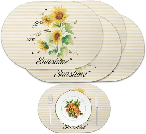 Miniatura 43 de Blue Flower Dining Table Mats Set of 2 Hummingbird Heat Resistant Placemats Washable and Wipeable Non Slip Place Mat, Waterproof Modern Dining Table