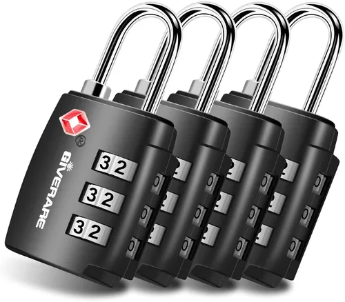Paquete de 4 cerraduras de equipaje de viaje aprobadas por la TSA, cuerpo de aleación de bloqueo de combinación, candados de metal de 3 dígitos,