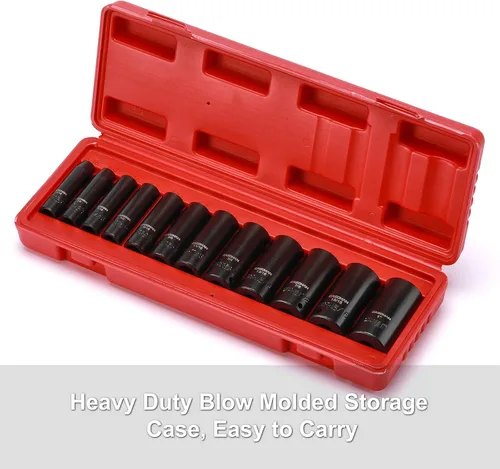 Miniatura 7 de CASOMAN Juego de llaves de impacto de 12 piezas, 3/8 pulgadas, 6 puntos, SAE, profundo, CR-V, 5/16" a 1", estuche de almacenamiento moldeado por