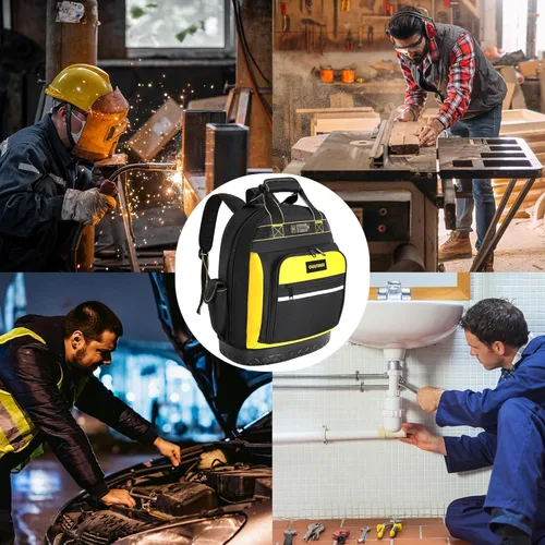 Miniatura 8 de Mochila de herramientas, bolsa de herramientas de trabajo con bolsillos multiusos, mochila de herramientas para reparador, electricista, manitas