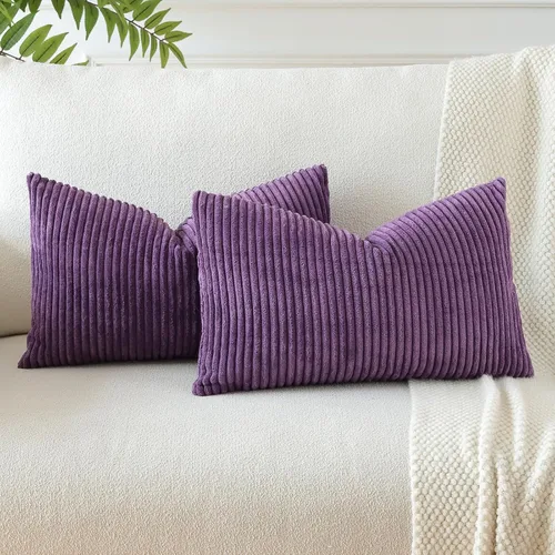 Miniatura 12 de OTOSTAR Paquete de 2 fundas de almohada decorativas de pana suave a rayas, cuadradas, decoración del hogar, fundas de almohada para sofá, cama, sala