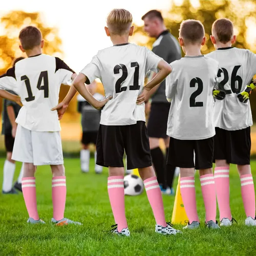 Miniatura 6 de Unittype 6 pares de calcetines de fútbol para niños pequeños, calcetines de fútbol a rayas juveniles, regalo de Navidad para niños y niñas de 4 a 14