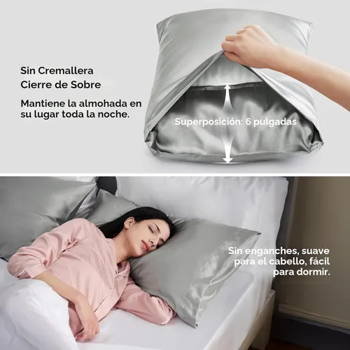 Miniatura 7 de Bedsure Paquete de 2 fundas de almohada de satén similares a las fundas de almohada de seda tamaño estándar, funda de almohada para mujeres que 01