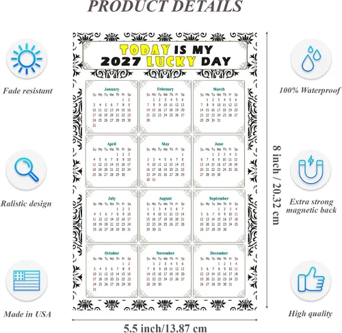 Miniatura 5 de Calendario magnético 2026 – Imanes del calendario – Today is my Lucky Day – Resistente a la decoloración, desgarros y agua – Temático 039