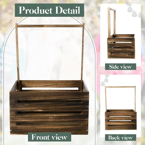 Miniatura 2 de Suzile Caja de madera para baby shower, cesta de madera para regalos con asa, ropa de niño y niña, caja de almacenamiento para revelación de género