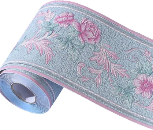 Teemall Adhesivo de 16.4 ft de color rosa vintage 3D, borde de PVC, impermeable, decoración de pared para baño, cocina, 4.2 x 196.8 pulgadas YA11004