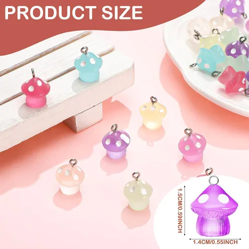 Miniatura 3 de Junkin Dijes de hongos luminosos de resina con dije de hongo, lindas cuentas, encantadores colgantes de joyería para pulseras, collares, aretes