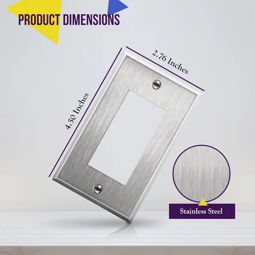 Miniatura 2 de ENERLITES Placa decorativa de pared metálica para interruptor o receptáculo, resistente a la corrosión, tamaño de 1 banda, 4.50 x 2.76 pulgadas