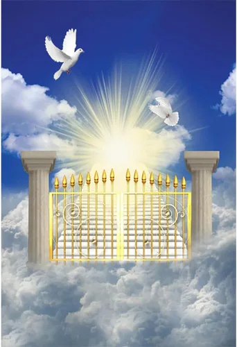Miniatura 21 de Telón de fondo del cielo de 5x3 pies Puerta del cielo Puerta del paraíso Fondo fotográfico para niños, alfombra de baby shower, pancarta