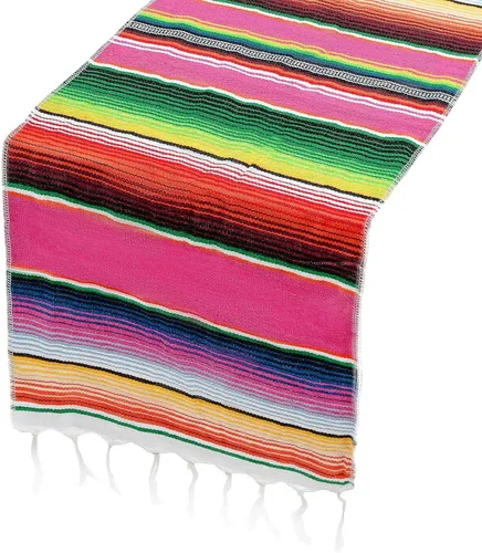 Camino de mesa mexicano de 14 x 108 pulgadas, diseño de rayas de arcoíris, decoración temática de fiesta mexicana grande para fiesta del Cinco de