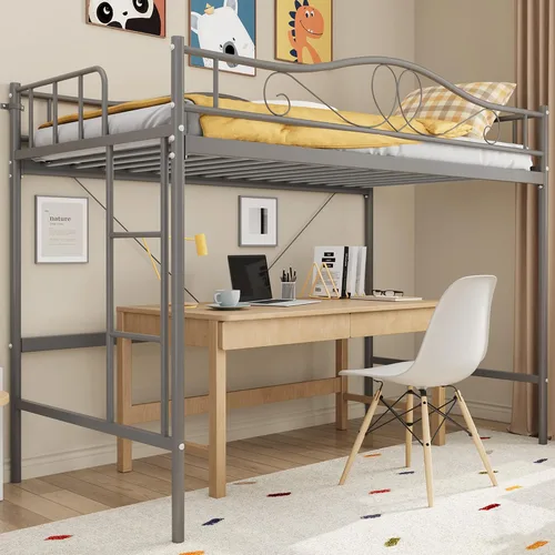 Miniatura 10 de IDEALHOUSE - Litera de camas individuales con escalera y barandilla de seguridad completa, litera de metal resistente de camas individuales