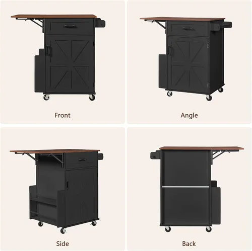 Miniatura 7 de LUMISOL Isla de cocina de granja con hoja caída, carrito de cocina rodante con ruedas bloqueables y estante lateral abierto, 39.3 pulgadas de ancho
