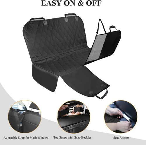 Miniatura 5 de VIVAGLORY Funda de asiento de perro para asiento trasero, ventana visual de malla con correa adicional y hebillas para mayor seguridad, fundas