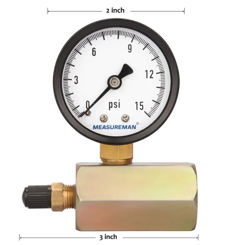 Miniatura 8 de Medidor de prueba de presión de gas MEASUREMAN de 2" en acero, conexión FNPT de 3/4", 0-15 psi, precisión de +/-3-2-3%