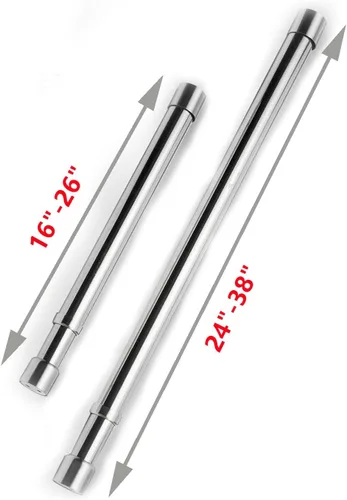 Miniatura 2 de Barra de armario colgante resistente con tapas de extremo ajustable para armario de 16 a 26 pulgadas, acero inoxidable, plata, cantidad-1 unidad