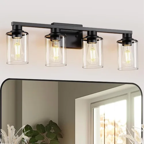 Miniatura 14 de L LOHAS LED Lámparas de baño negras de 2 luces, accesorios de iluminación modernos sobre espejo con pantalla de vidrio transparente, luces