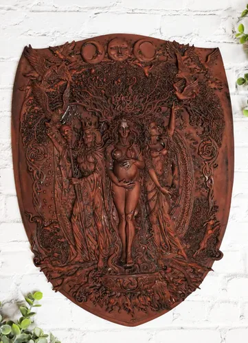 Miniatura 2 de Ebros Pagan Wiccan Triple Goddess Maiden Mother Crone Shield Placa de pared de 14 pulgadas de alto Triple Luna Decoración de pared Escultura celta