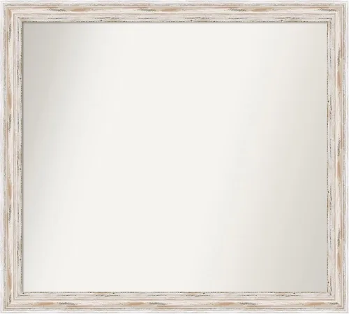 Miniatura 202 de Amanti Art Espejo de baño blanco para sobre el fregadero, 30 x 35 pulgadas, espejo de tocador rectangular estrecho de Eva de oro blanco, marco