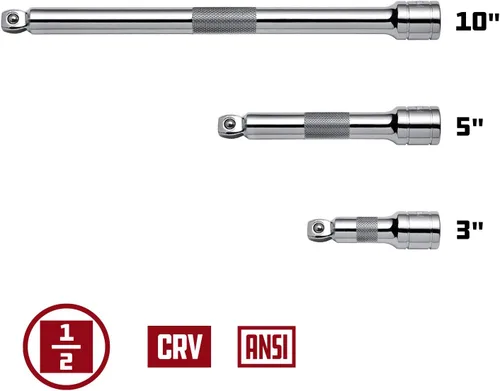Miniatura 3 de Powerbuilt Juego de 3 barras de extensión de enchufe de 1/2 pulgada con punta oscilante, incluye 3 pulgadas, 5 pulgadas, 10 pulgadas de largo