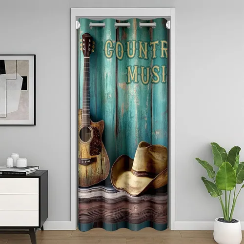 Miniatura 9 de Castle Fairy Cowboy Boots Door Curtain for Doorways Privacy Bohemia Musical Guitar Doorway Curtain Western Rustic Cowgirl All Season Blackout