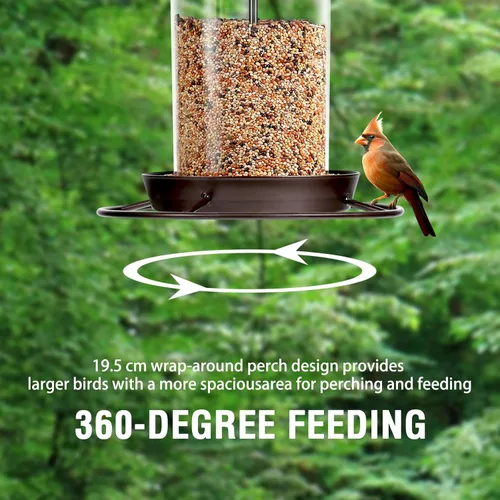 Miniatura 3 de Comedero para pájaros de metal para exteriores colgante, comedero de semillas de 3.0 LB, fácil de llenar y limpiar, alimentación de 360°, techo