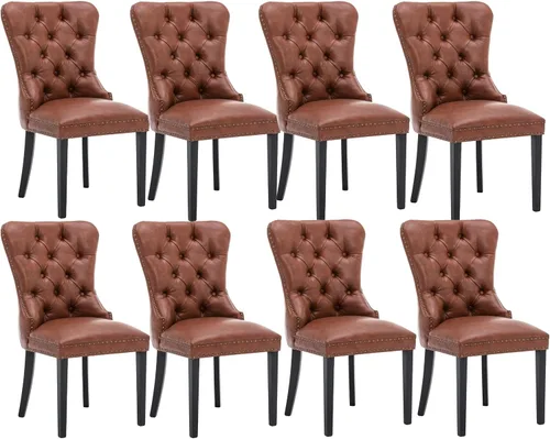 Miniatura 19 de CIMOTA Juego de 2 sillas de comedor de cuero beige, modernas de mediados de siglo, sillas de comedor tapizadas para cocina, comedor, cómodas sillas