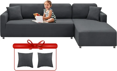 Miniatura 10 de XINEAGE Fundas para Sofá Seccional de Alta Elasticidad, 2 Piezas, Forma de L, Funda de Sofá con 2 Fundas de Almohada, Fundas Deslizantes para Sofá