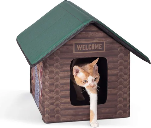 Miniatura 17 de K&H Pet Products - Refugio para gatos con calefacción al aire libre, 18 x 22 x 17 pulgadas, verde oliva verde oliva/ verde oliva (Olive/olive)