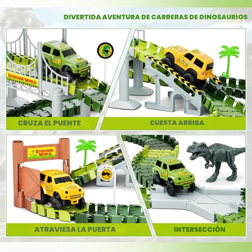 Miniatura 3 de Pistas de dinosaurios, 271 piezas Create A Dinosaur World Road Race para niños, juguetes flexibles de tren con 2 autos de carreras geniales y 2