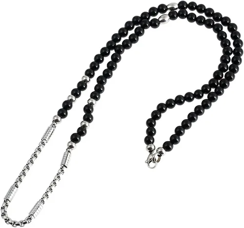 Miniatura 5 de BLEUM CADE Collar con colgante de símbolo masónico de acero inoxidable con cadena de piedra de ágata natural negra de 27 pulgadas, Piedra, Ágata