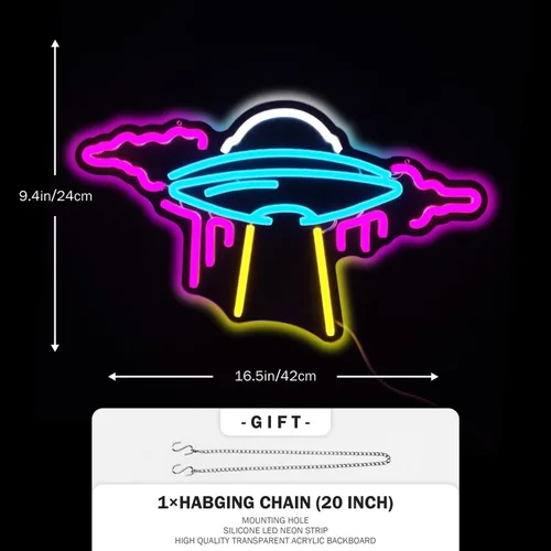 Miniatura 5 de Letrero de neón OVNI de nave espacial con luces LED de neón regulables para pared, letrero de neón OVNI para dormitorio, niños, espacio