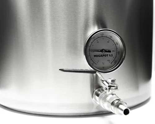 Miniatura 3 de Northern Brewer - Hervidor de cerveza de acero inoxidable MegaPot con marcas de volumen (20 galones con válvula y termómetro)