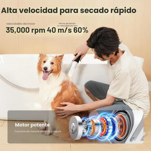 Miniatura 5 de Pecute Aspiradora y secadora de aseo para perros, kit de aseo para mascotas 7 en 1 con cortadora, aspiradora para perros de 10000 Pa para el aseo