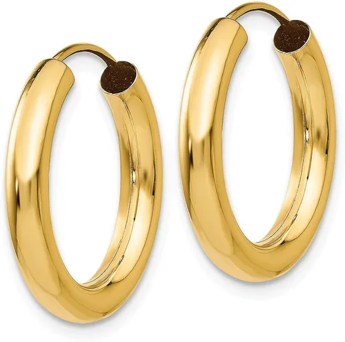 Miniatura 2 de 3mm x 20mm 14K oro amarillo pulido Endless Tubo arete de aro