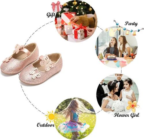 Miniatura 5 de Felix & Flora Zapatos de ballet para niñas pequeñas Zapatos planos Mary Jane para niñas de flores, zapatos de vestir para fiestas y bodas