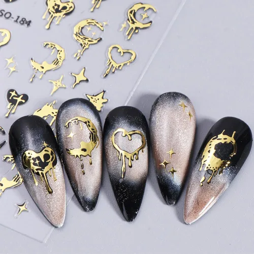 Miniatura 5 de Calcomanías líquidas para arte de uñas, diseño de mariposa, negro, plateado, mariposa, luna, 3D, autoadhesivas, suministros de arte de uñas